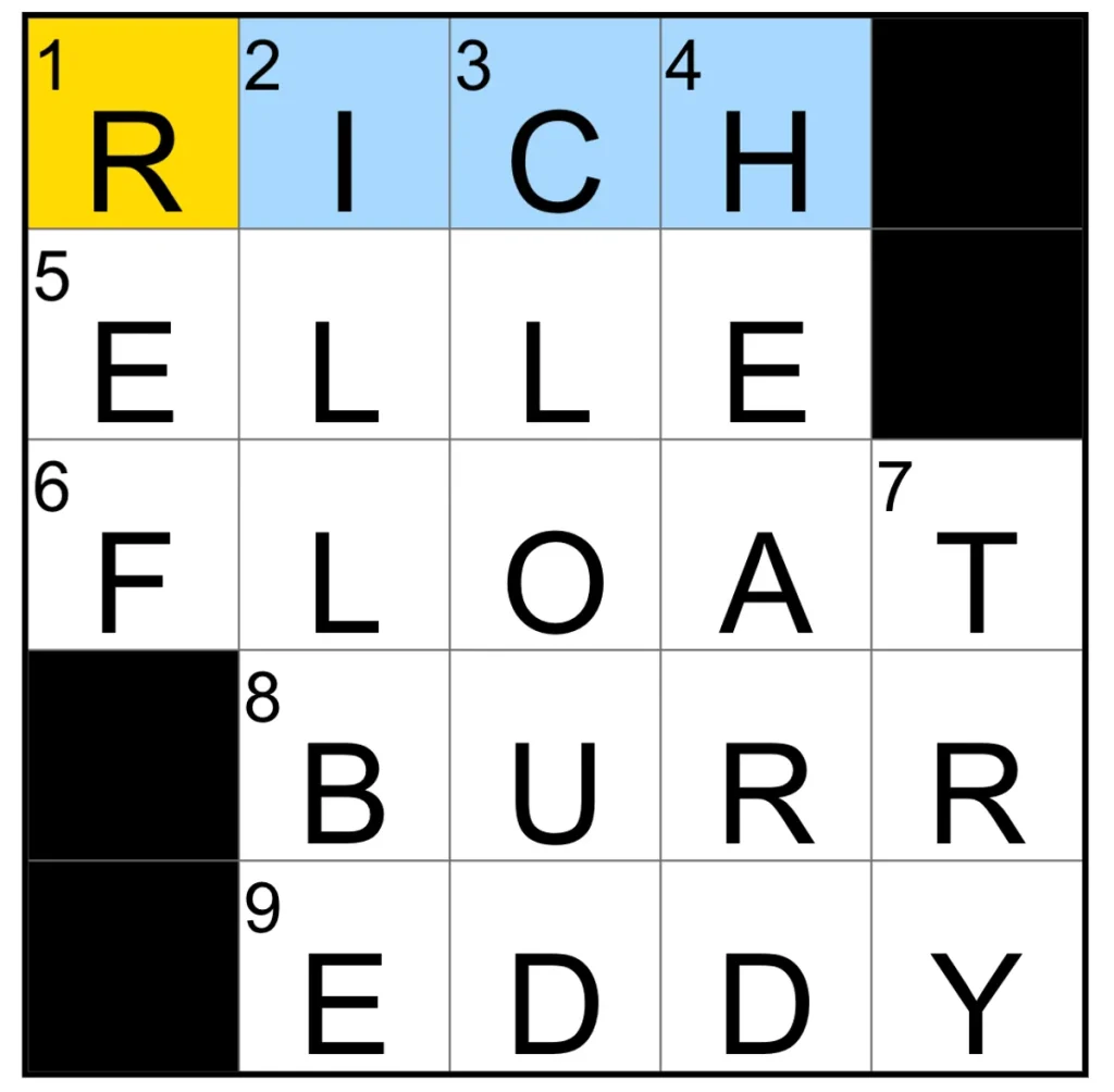 The completed NYT Mini Crossword puzzle for March 10, 2025.