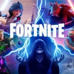 Technical illustration depicting the Fortnite iOS ban, with the game logo crossed out against an Apple App Store background and legal/regulatory symbols.