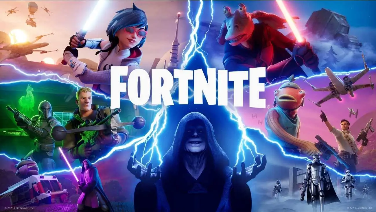 Technical illustration depicting the Fortnite iOS ban, with the game logo crossed out against an Apple App Store background and legal/regulatory symbols.